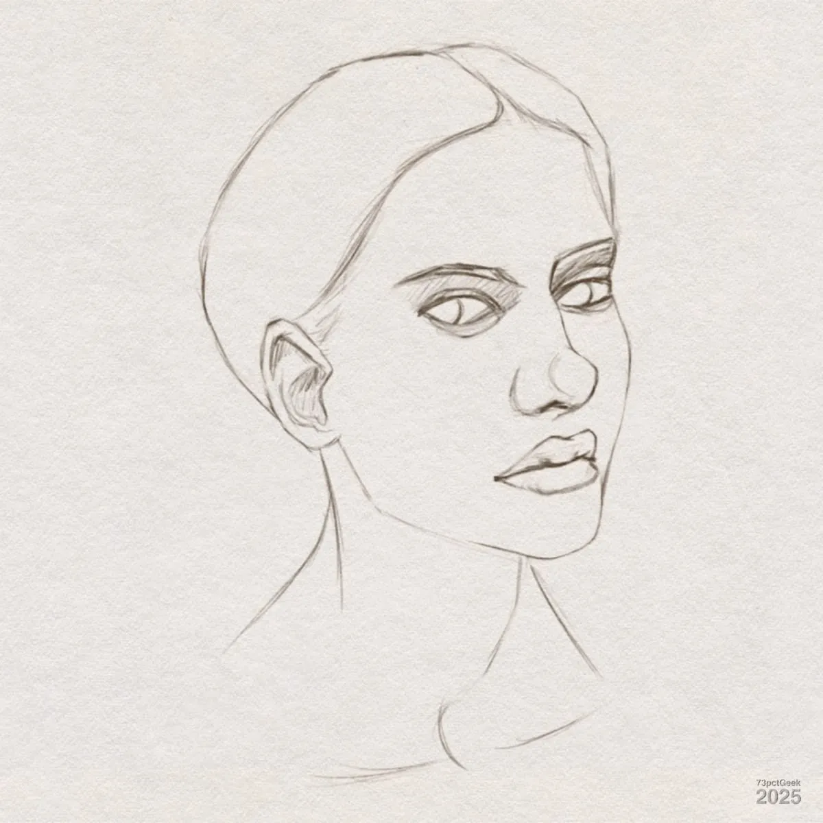 Digital graphite line drawing of a woman's head