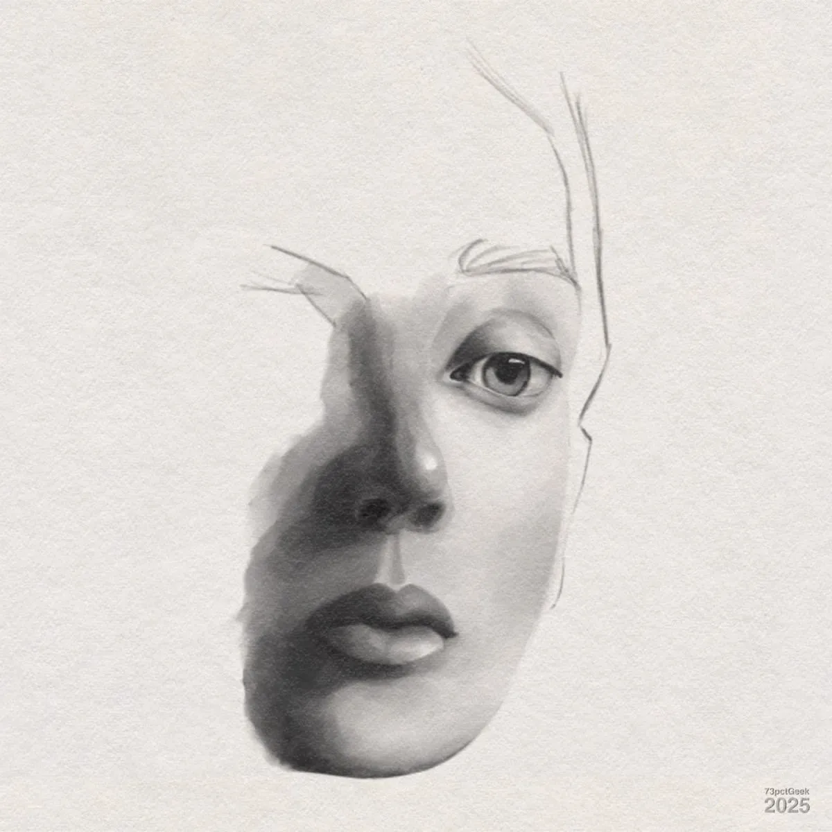 Unfinished digital sketch of a woman’s face.