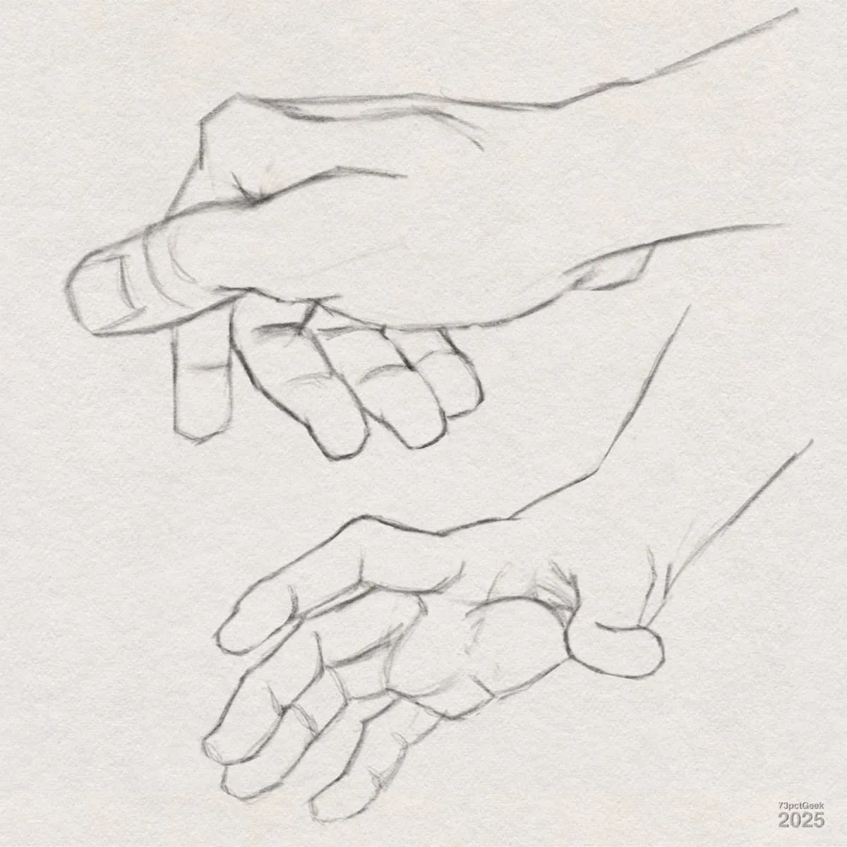 Digital graphite sketches of two different hands.