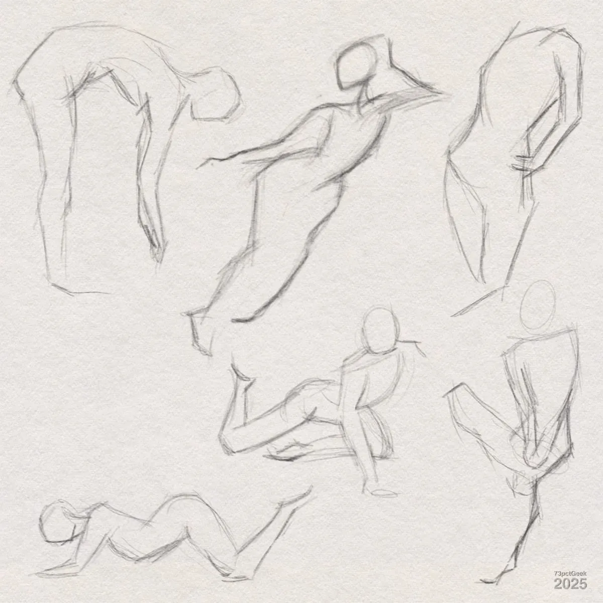 Six digital gesture drawings of the female form.