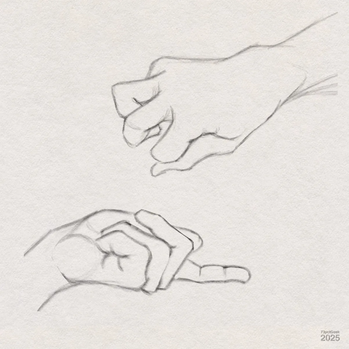 Digital graphite sketch of two different hands.