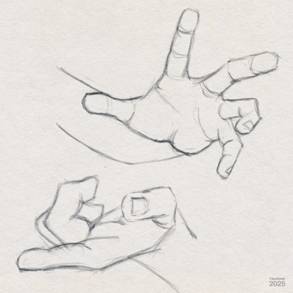 Digital graphite sketches of two hands.