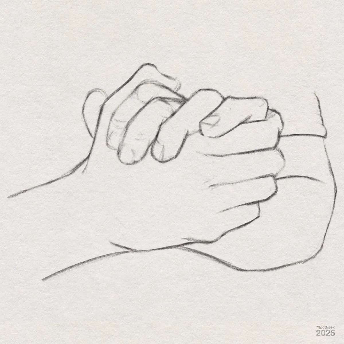 Digital graphite sketch of a pair of clasped hands.