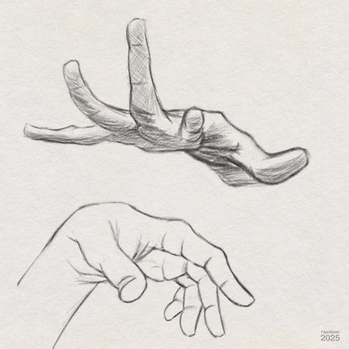 Digital graphite sketches of two different hands.