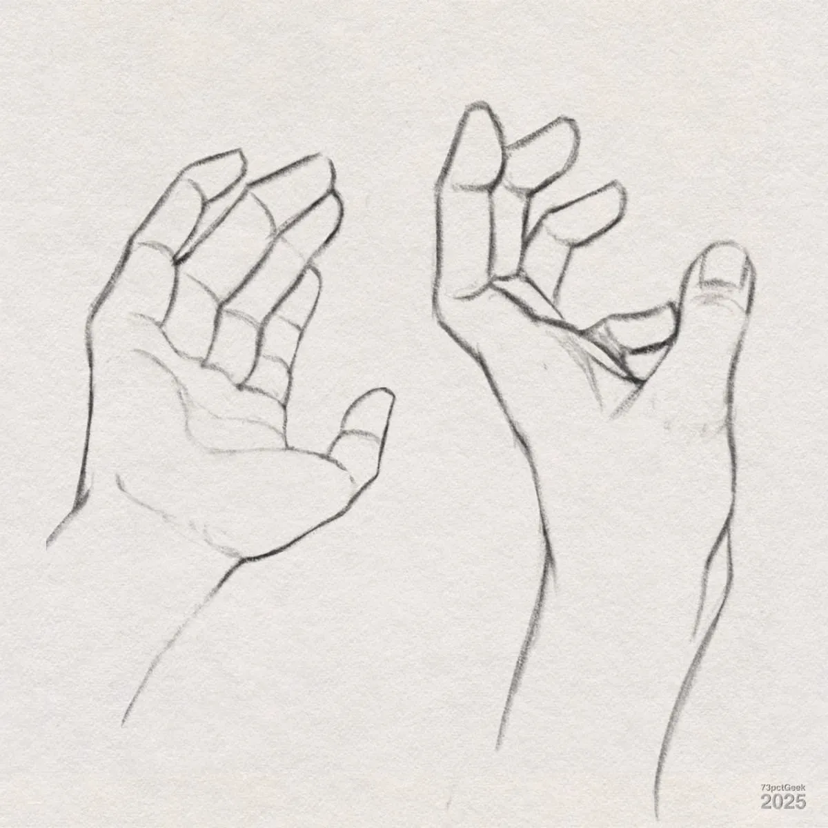 Digital graphite sketches of two different hands.