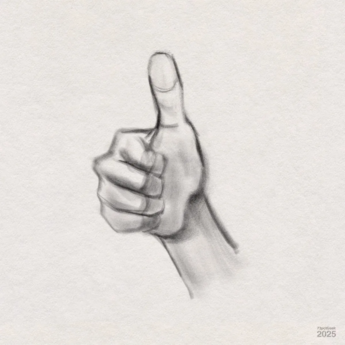 Digital graphite sketch of a hand giving a thumbs-up gesture.