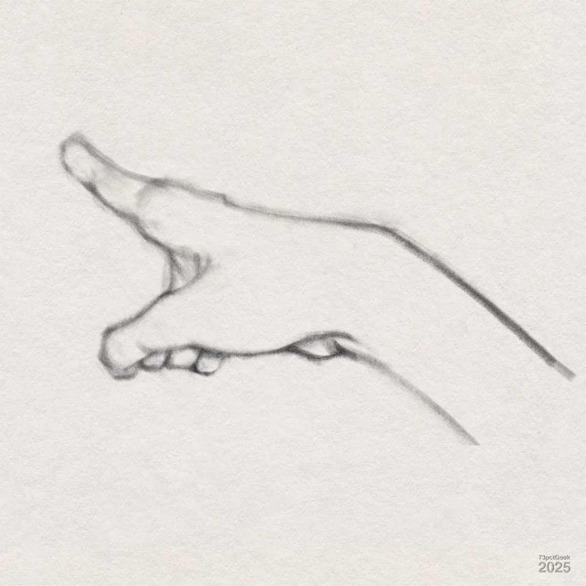 Digital graphite sketch of a hand. The drawing is simple and sketchy, with soft shading.