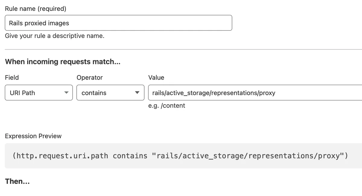 Image showing an Cloudflare cache rule