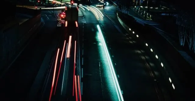 a long exposure of traffic at night