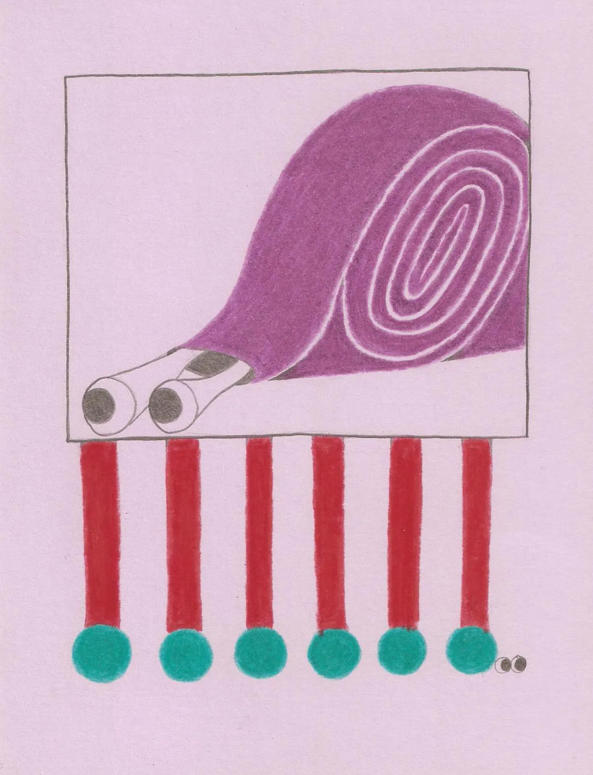 criaturita cargando a un caracolito. el caracolito le pregunta donde está que no la ve, ella le dice yo tampoco te veo, no alcanzan a ver que están una arriba de otra