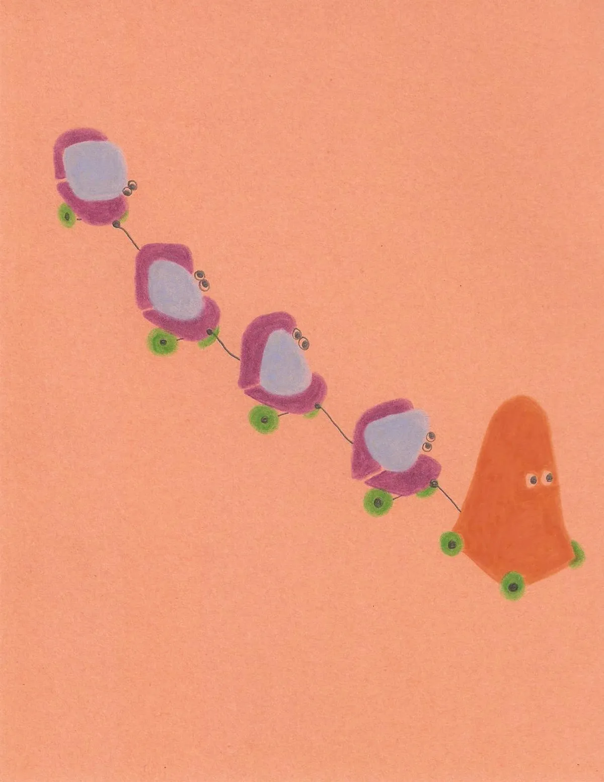 trenecito con criaturitas sufriendo por la alta velocidad a la que las llevan