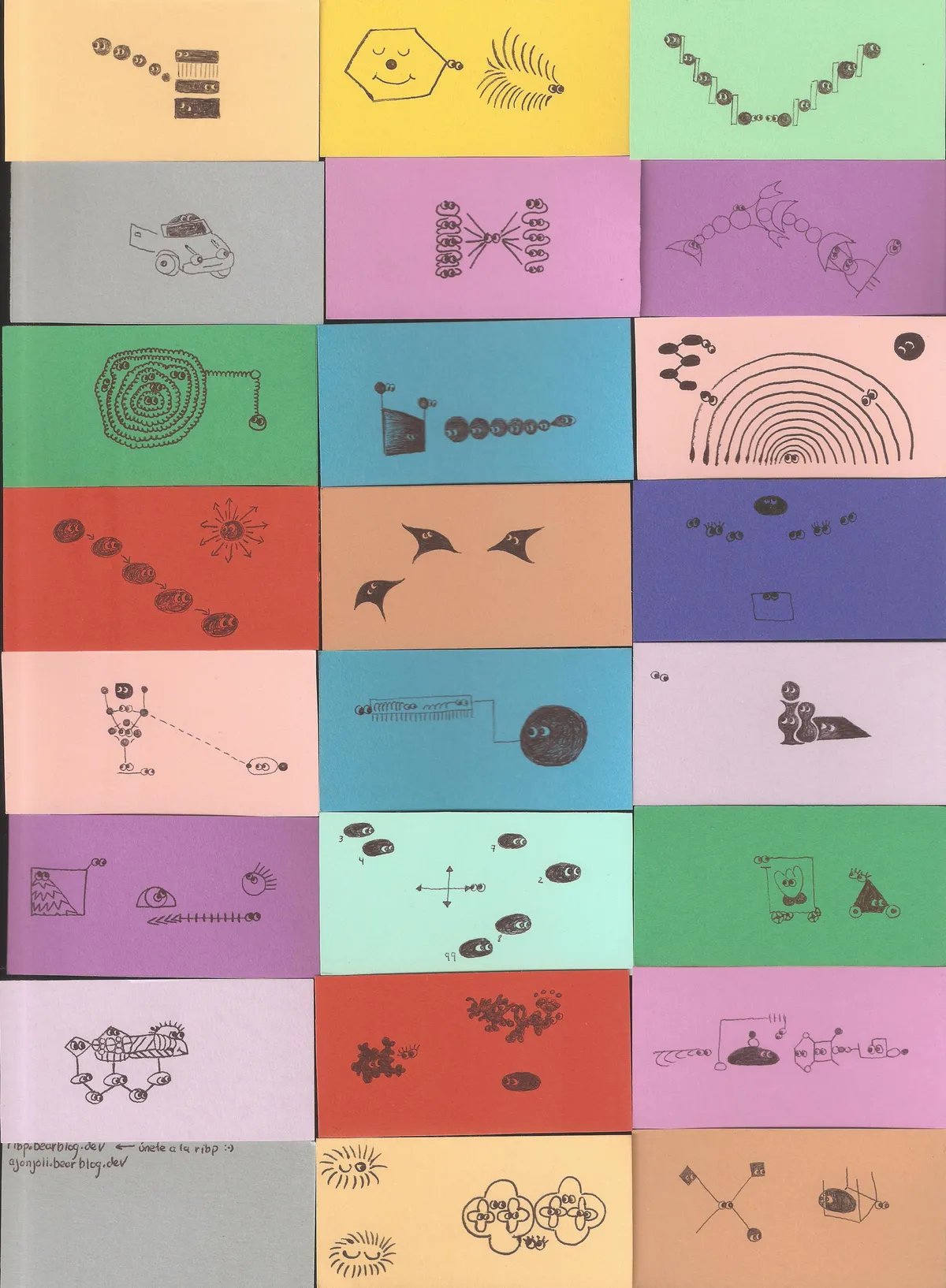 dibujitos de criaturitas en papelitos de colores, supuestamente utiles como separadores