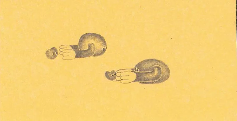 criaturita alcanzando a su corazoncito y otra criaturita dejando a su corazoncito