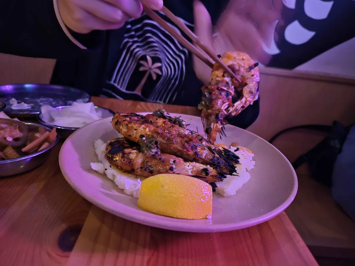 grilled prawn on lemon mashed potatoes tongdak