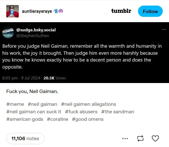 Screenshot of the Tumblr post by auntierayeraye
