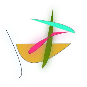 A cyan-green arc appears in the top right corner.