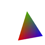 A triangle is filled with a gradient where the three corners are all different colors (red, green, and blue), as commonly seen in tutorials for OpenGL and other 3D rendering APIs.