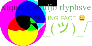 The FingerprintJS image where the orange rectangle has turned black and the two instances of the pangram "Cwm fjordbank glyphs vext quiz" have been replaced with three lines: "xtquiz Cwmfjo rlyphsve", "BIG SMILING FACE 😃", and "¯_(ツ)_/¯" (a shruggie emoticon).