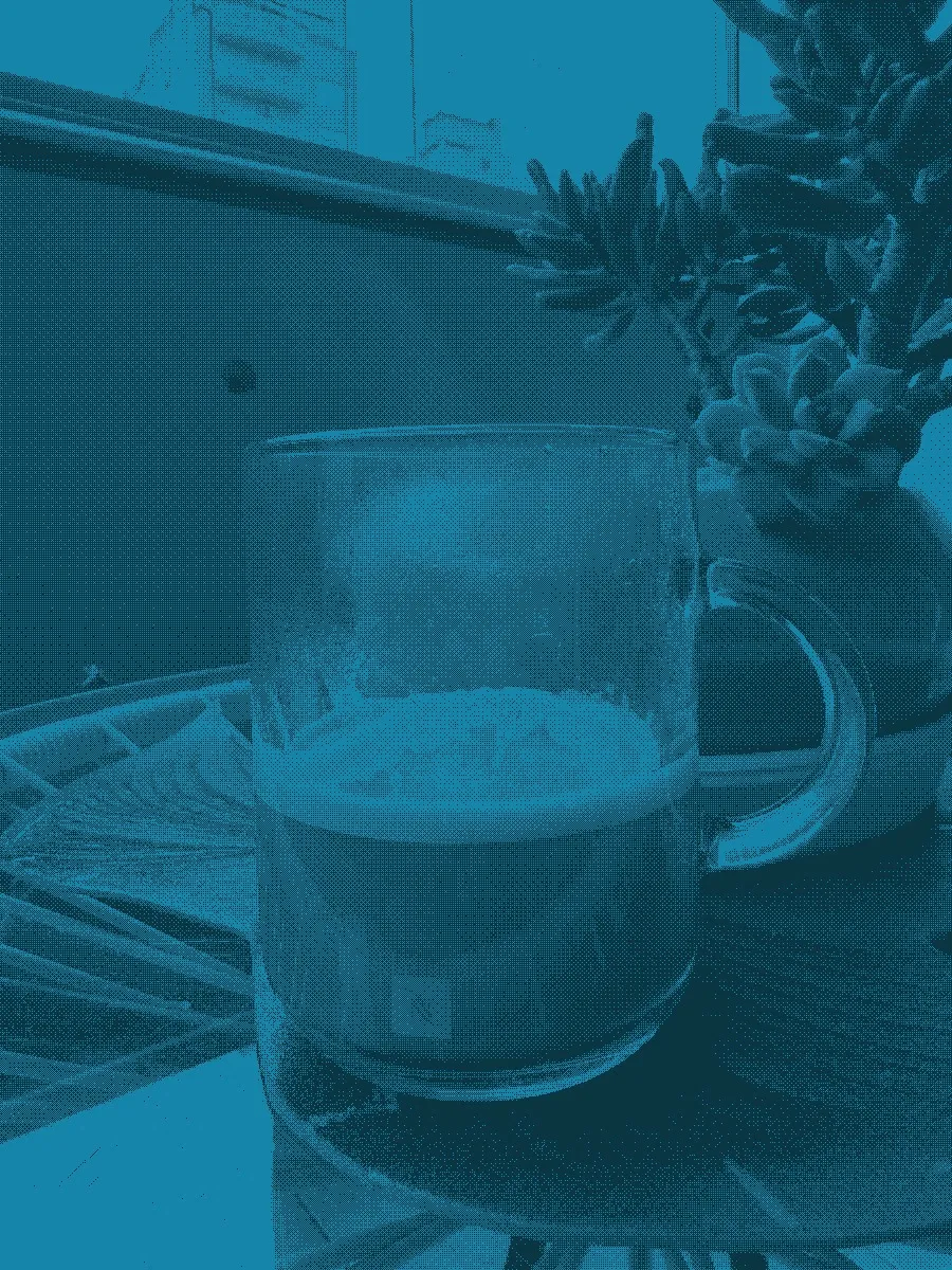 A dithered image of my cup of coffe in the balcony