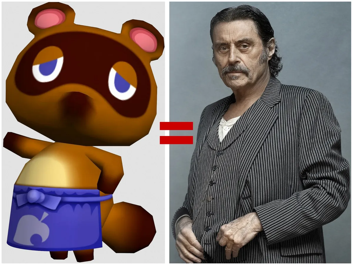 Tom Nook from Animal Crossing and Al Swearengen side by side, a large red equals sign joining them.
