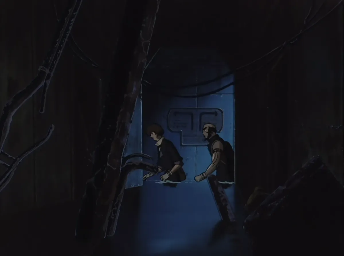 Spike and Jet walking through flooded urban ruins.