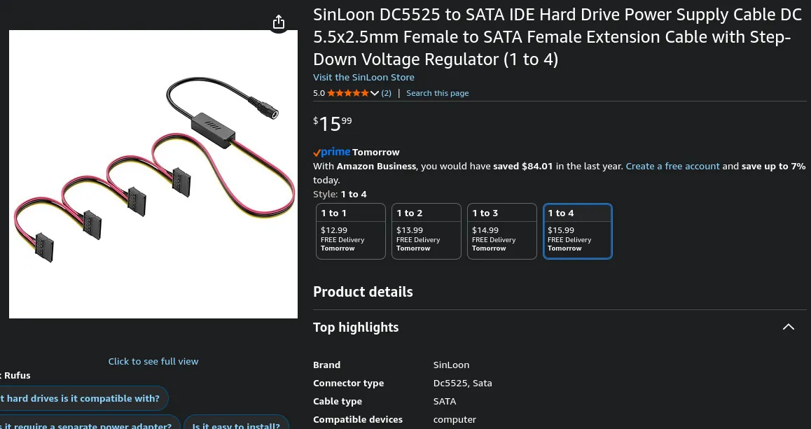 NVMe to SATA Adapter - Amazon Screenshot