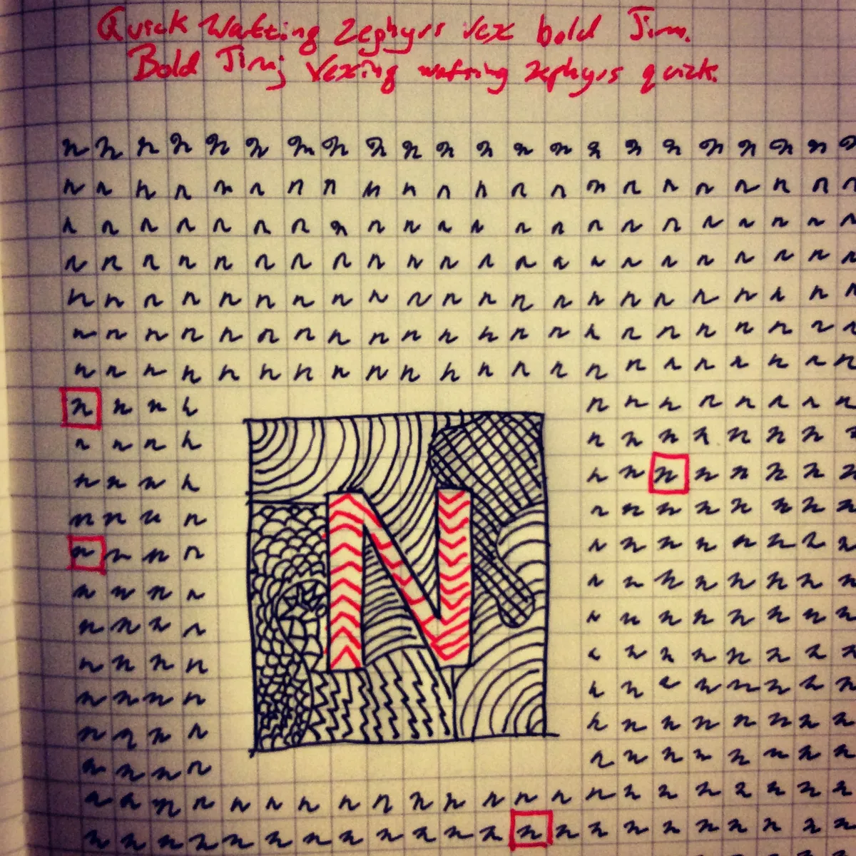 An entire page of the letter N