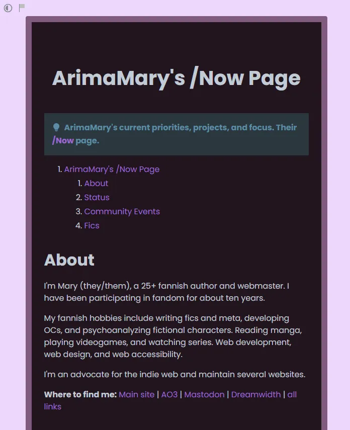 Screenshot of my Rentry page with the above code applied