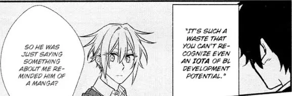 Flasback of Hirano thinking, so he was just saying something about me reminded him of a manga? about Miyano's words: