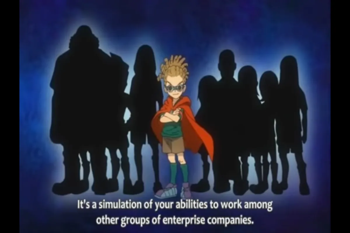 Kageyama describes Kidou Yuuto's role as Teikoku's captain as a " simulation of your abilities to work among other groups of enterprise companies."