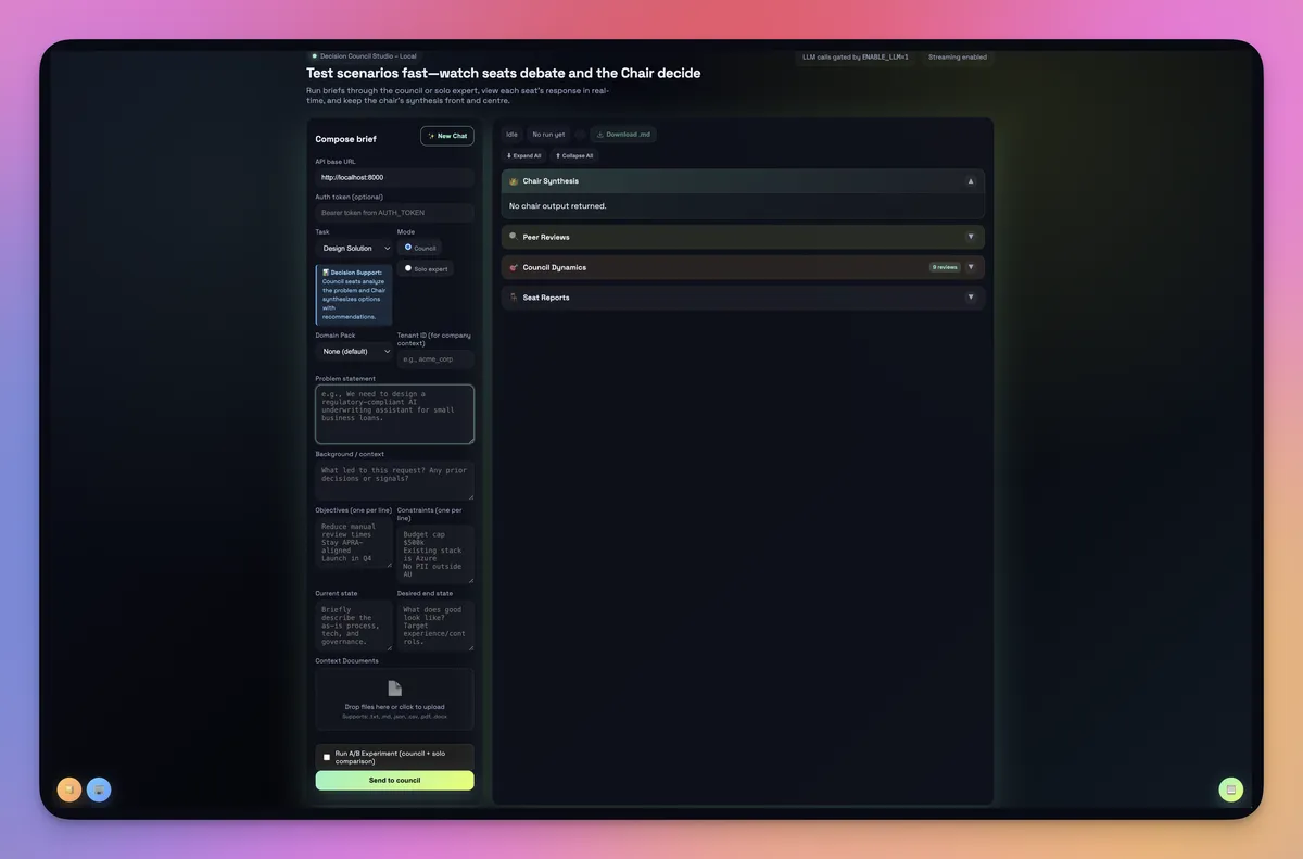 A user interface displays a fictional text scenario setup, featuring sections for "Compose text," "Energy settings," and "Scenario details." The interface includes various input fields and options on a dark background, with a button labeled "Generate a scenario" at the bottom right.