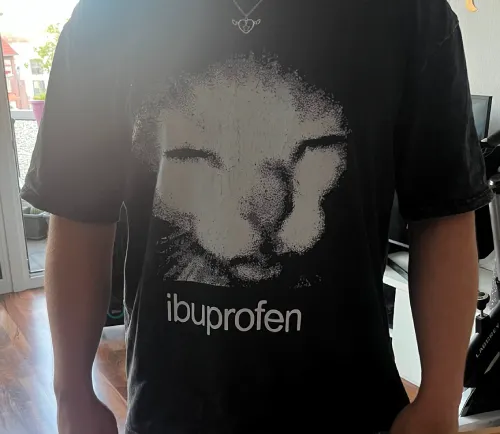 shirt with a scrungy cat saying ibuprofen