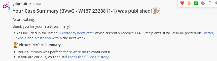 Being notified of the newsletter inclusion