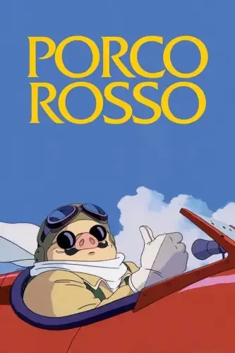 Porco Rosso movie post featuring the titular character in the cockpit of his red plane.