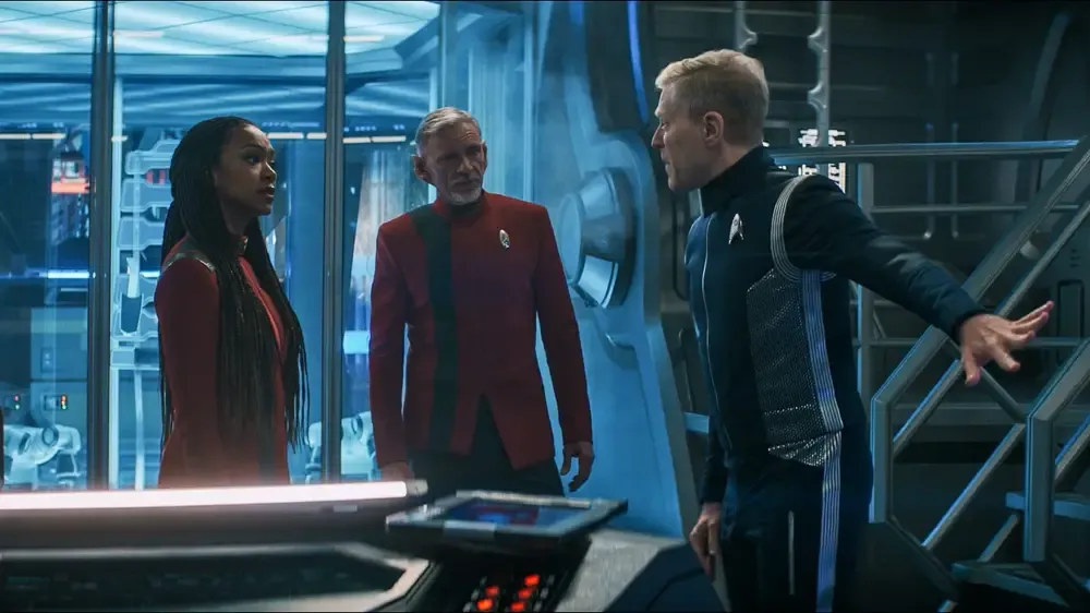 Burnham, Rayner, and Stamets hash out their situation in Engineering.