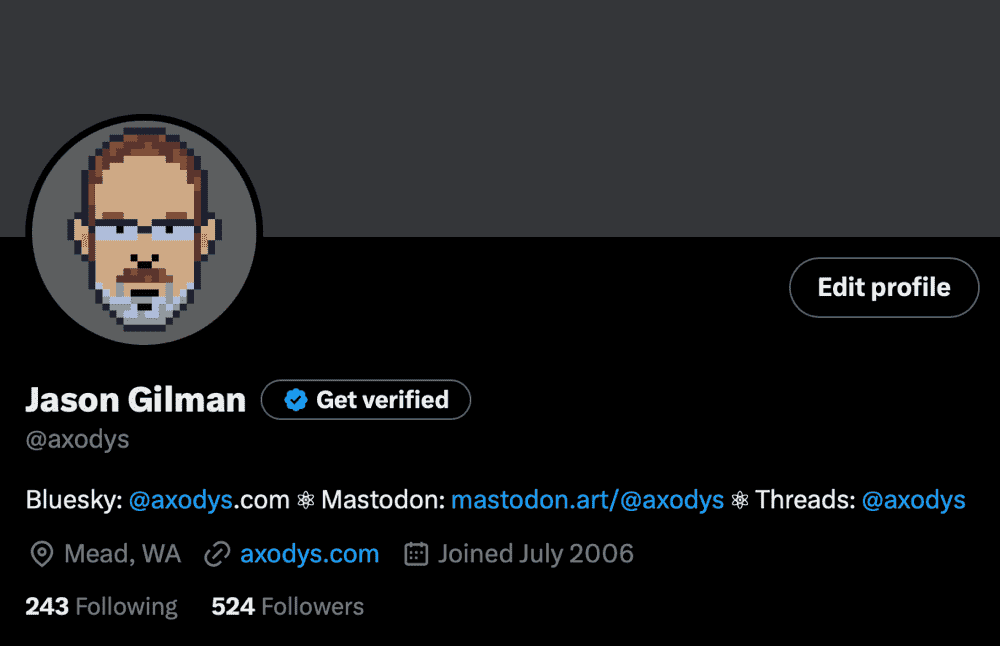 Screenshot of my current Twitter follows and follower count.