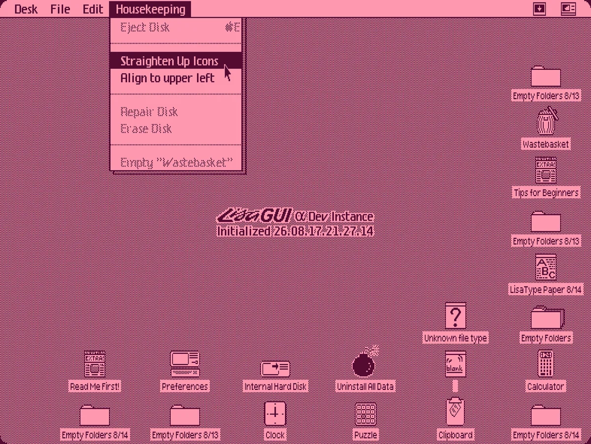 Screenshot of LisaGUI's new desktop icon layout algorithm