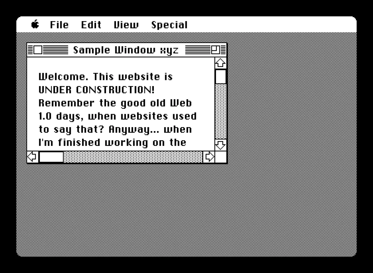 Screenshot of the initial prototype of LisaGUI, imitating the look of the Macintosh's UI from 1984