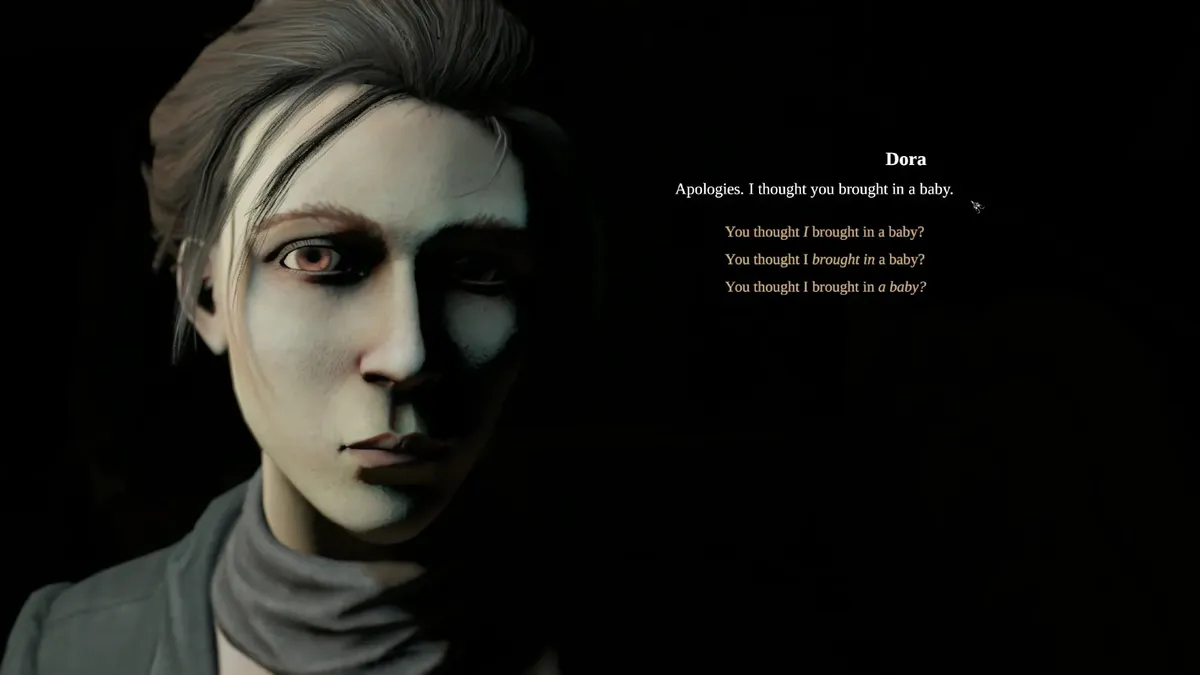 A dialog choice in Pathologic 3, in which the options are