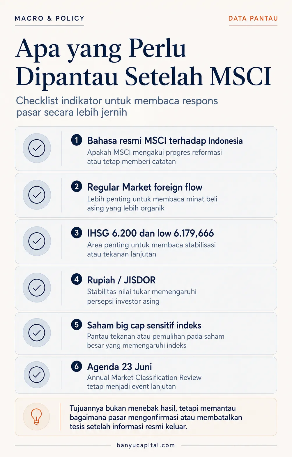 Checklist data yang perlu dipantau setelah pengumuman MSCI 18 Juni 2026