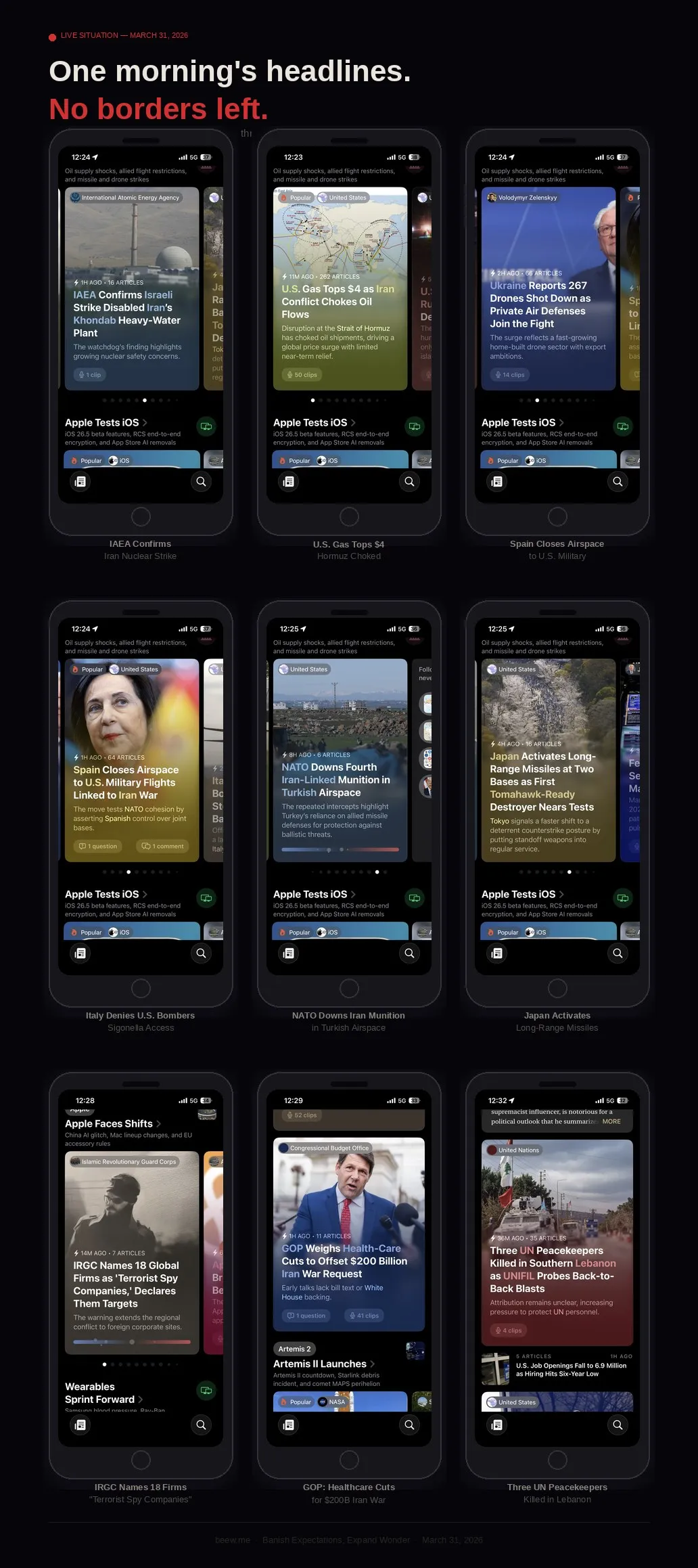 One morning's headlines. No borders left.