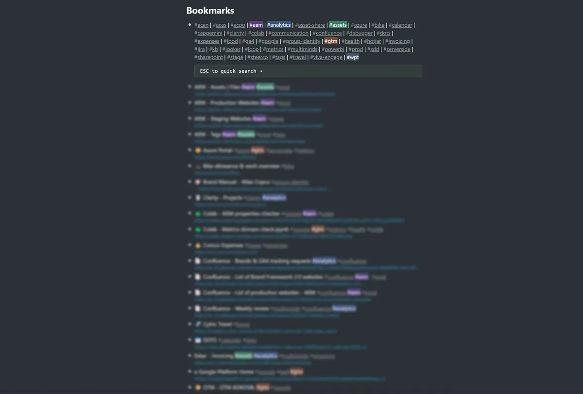 My bookmarks page