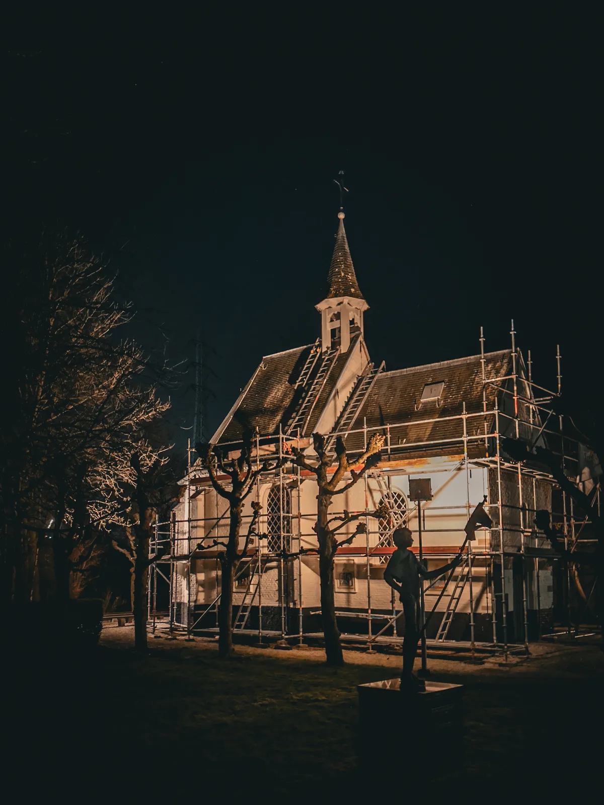 Chapel in the dark undergoing renovation 