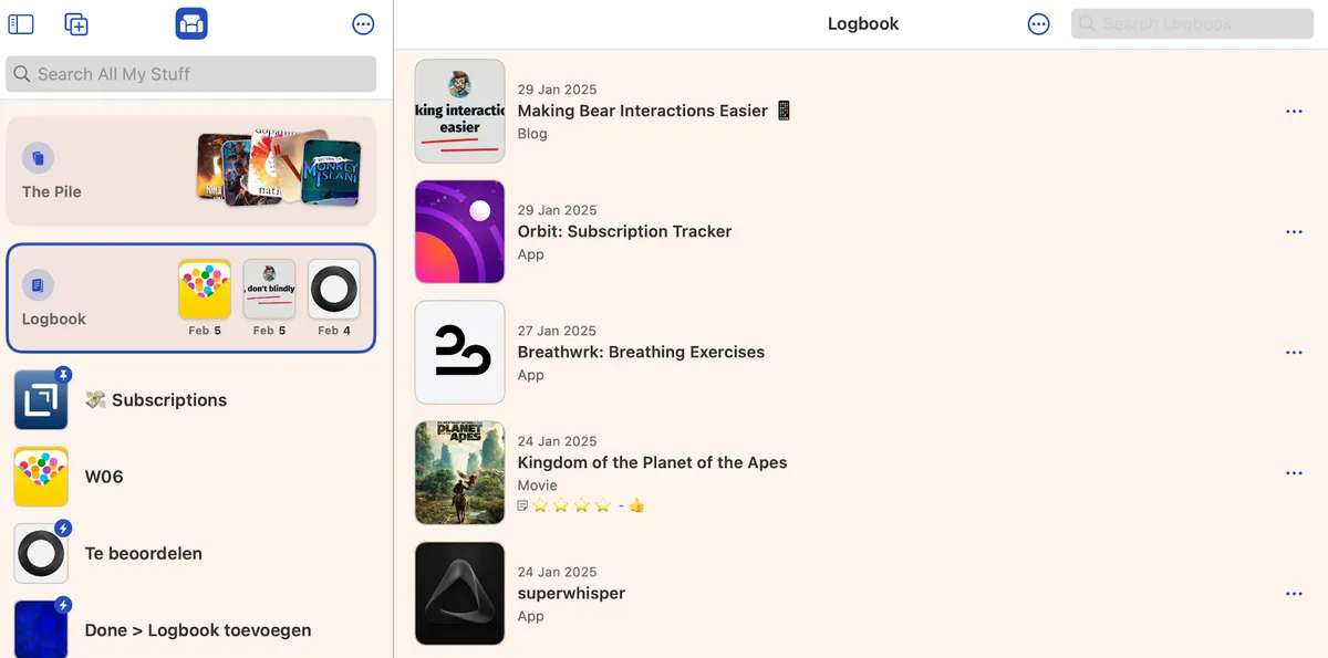 Logbook view