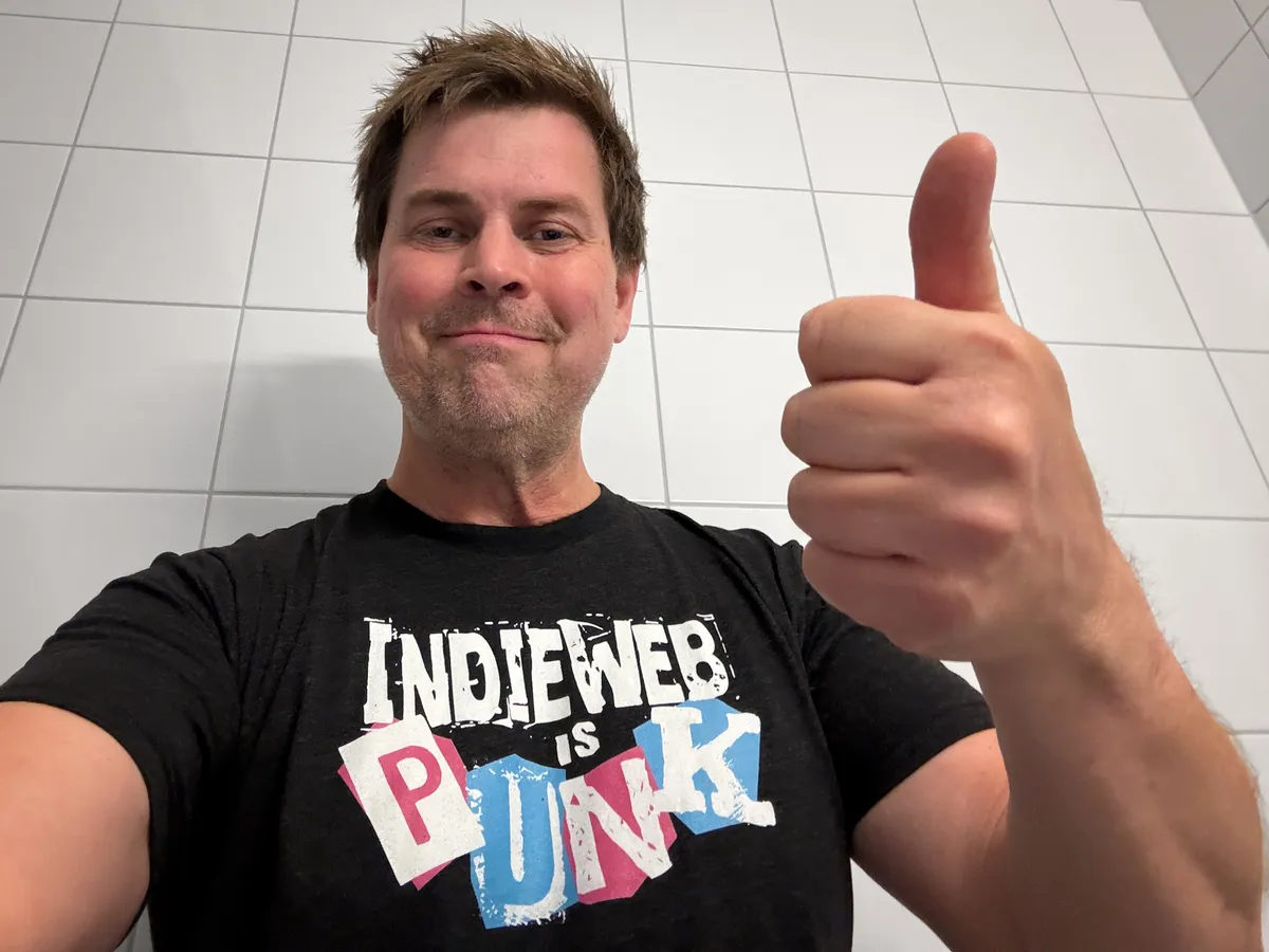 Me wearing a Indie Web is Punk T-shirt
