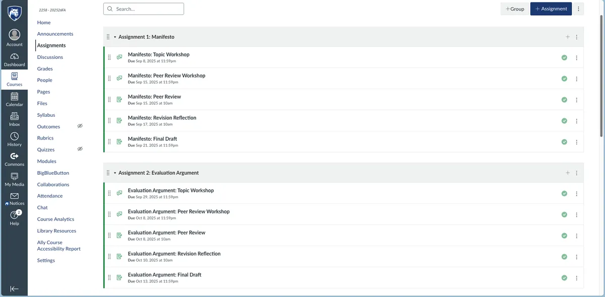 Screenshot of Canvas Assignment page.