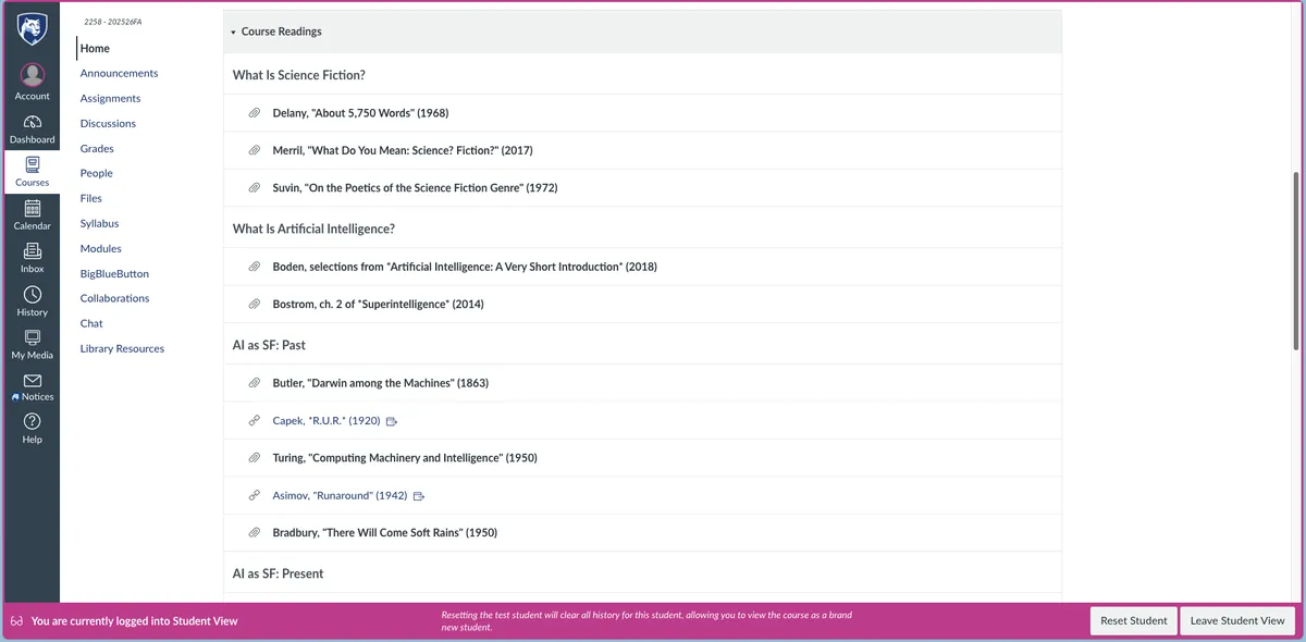 Screenshot of Canvas Home page.