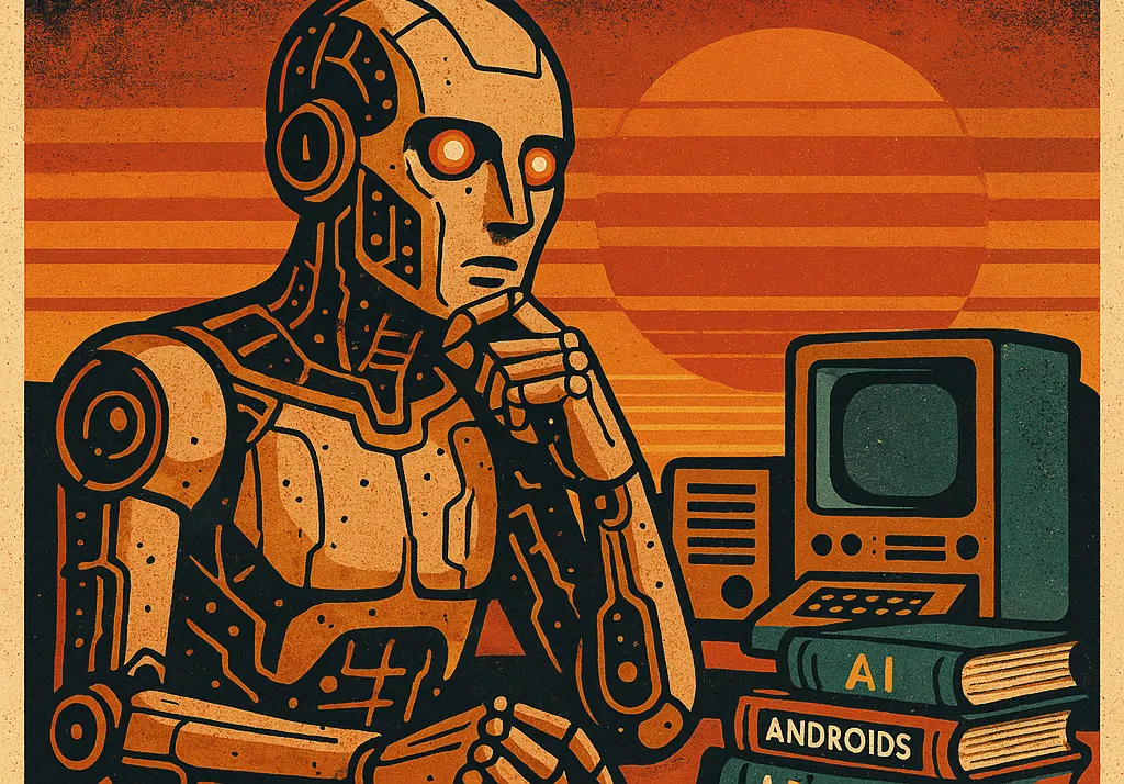 An image of a robot humanoid seemingly deep in thought