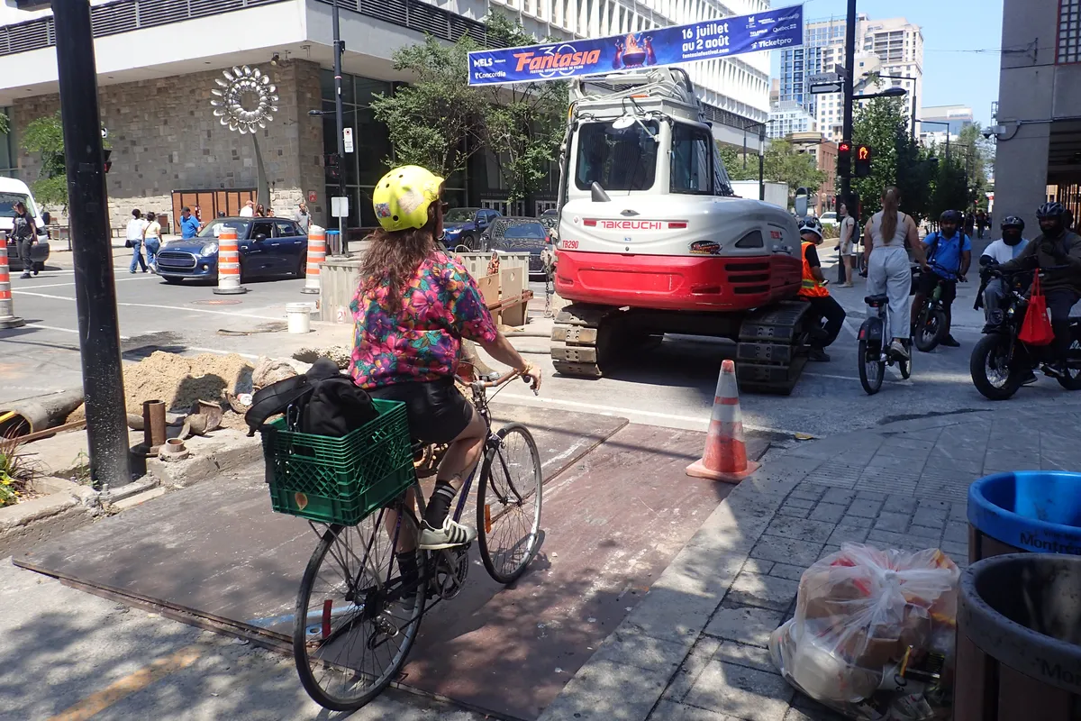 biking over and around construction