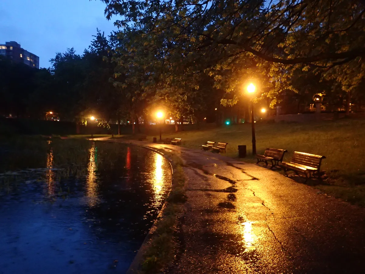 rainy park fontaine